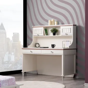 Birou, Hanah Home, Ezgi, 132x134x62 cm, PAL, Crema usoara imagine