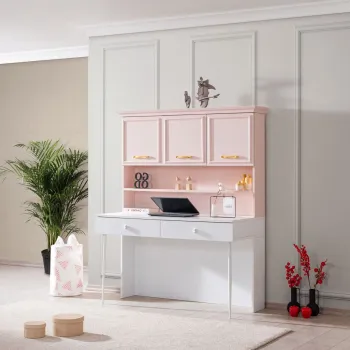 Birou, Hanah Home, Rosa, 138x167x60 cm, PAL, Roz/Alb imagine