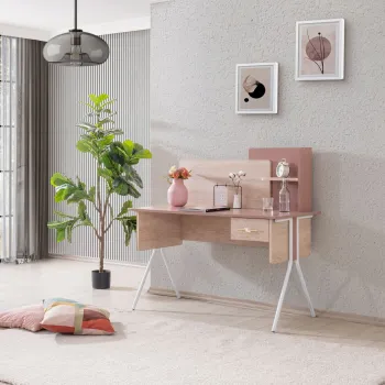 Birou, Hanah Home, Rosetta, 130x120x60 cm, PAL, Maro / Roz imagine