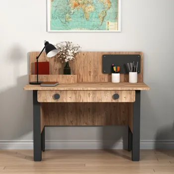 Birou, Hanah Home, Valerin, 120x72x60 cm, PAL, Pin Atlantic / Antracit imagine
