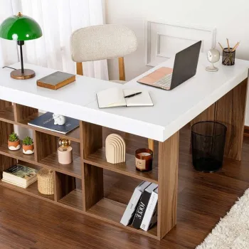 Birou, Hanah Home, Vesper, 130x72x120 cm, PAL, Nuc/Alb imagine