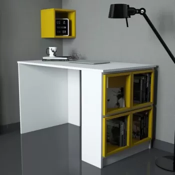 Birou, Hommy Craft, Box, 120x75x65 cm, Alb / Galben imagine