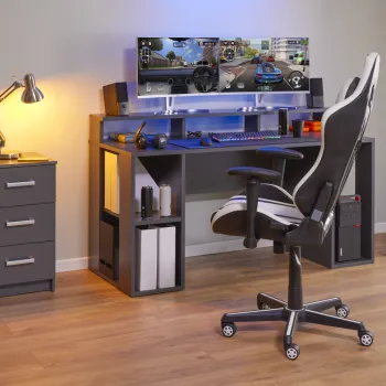 Birou Match Point, Inter Link, 160x91x76.5 cm, lemn, antracit imagine