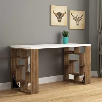 Birou Maze, Decortie, 140x60x75 cm, alb/bej inchis imagine