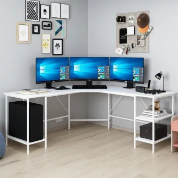 Birou, Minerva, Power L, 180x76x60 cm, PAL, Alb imagine