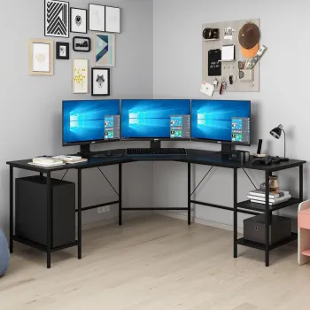 Birou, Minerva, Power L, 180x76x60 cm, PAL, Negru imagine