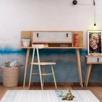 Birou, Mod Design, Soojin, 120x107x60 cm, Stejar / Alb imagine