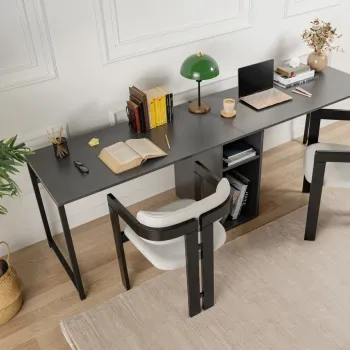 Birou, Nordure, Twin Study Desk, 240x74x60 cm, Antracit / Negru imagine