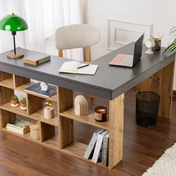 Birou, Nordure, Vesper, 130x72x120 cm, PAL, Antracit / Pin Atlantic imagine