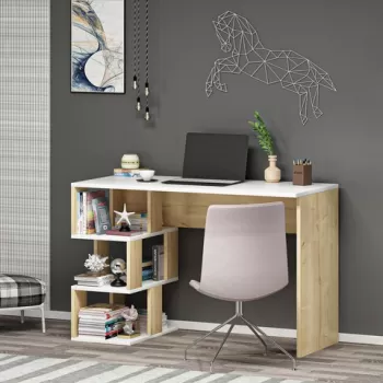 Birou, Olivia, Dardanos, 110 x 73.8 x 50 cm, pal melaminat, alb/stejar imagine
