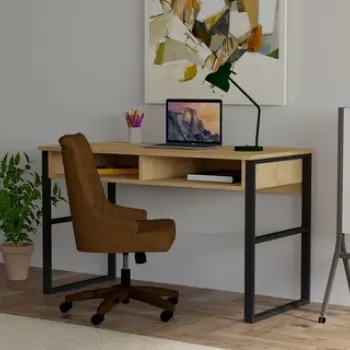 Birou, Puqa Design, Misto, 120 x 72 x 60 cm, pal melaminat/metal, stejar/negru imagine