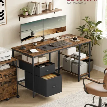 Birou, Vasagle Office, 140x60x76 cm, PAL/otel, maro rustic imagine