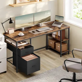 Birou, Vasagle Office, 160x60x76 cm, PAL/otel, maro rustic imagine