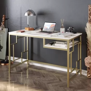 Birou Victory, Hadley, 120x60x75 cm, PAL, auriu/alb imagine