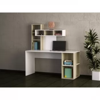 Birou Wooden Art, Coral White Cordoba, 140x153.8x60 cm imagine