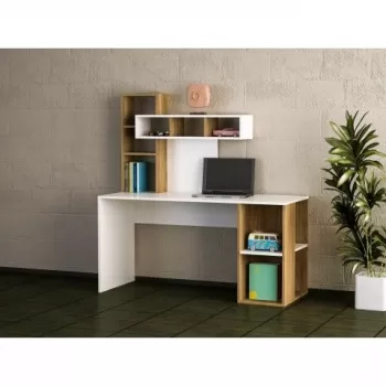 Birou Wooden Art, Coral White Walnut, 140x153.8x60 cm imagine