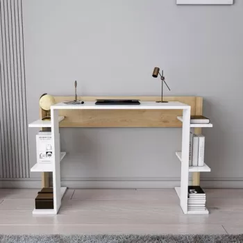 Birou, Zena Home, Cinar, 122.7x77x45 cm, PAL, Stejar alb imagine