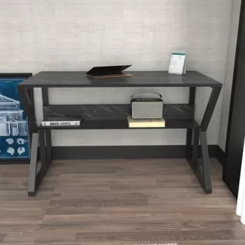 Birou, Zena Home, Wake, 120x72.8x60 cm, PAL, Marmura / Negru imagine