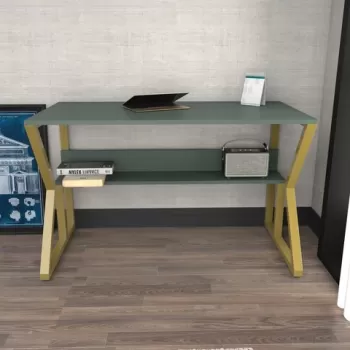 Birou, Zena Home, Wake, 120x72.8x60 cm, PAL, Verde / Aur imagine