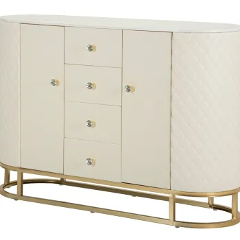 Bufet cu 2 usi si 4 sertare Sharon, Mauro Ferretti, 120x40x85 cm, lemn de pin/MDF/metal, alb/auriu imagine