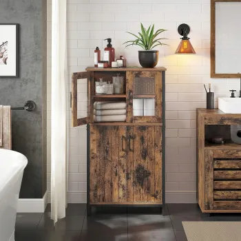 Bufet cu 4 usi Vasagle, 60x30x108 cm, PAL/otel/sticla, maro rustic imagine