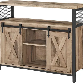 Bufet cu usi glisante, Vasagle, 100x33x80 cm, PAL/otel, natural/negru imagine