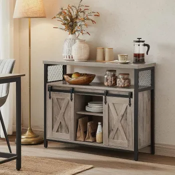 Bufet cu usi grisante Vasagle, 100x33x80 cm, PAL/otel, gri imagine