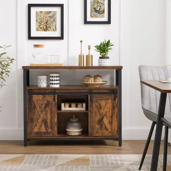 Bufet cu usi grisante Vasagle, 100x33x80 cm, PAL/otel, maro rustic imagine