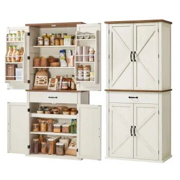 Bufet inalt cu 4 usi si 1 sertar, Country Style, Vasagle, 80x39.5x178.6 cm, MDF/PAL, alb rustic imagine