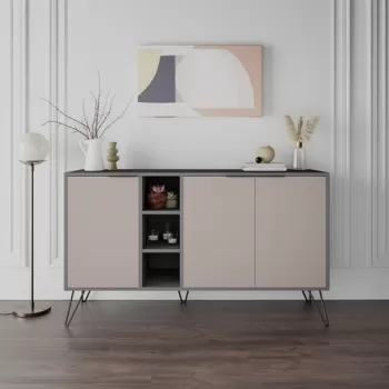 Bufet inferior Clara, Decortie, 142x35.6x83 cm, antracit/light mocha imagine