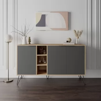 Bufet inferior Clara, Decortie, 142x35.6x83 cm, antracit/natural imagine