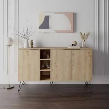 Bufet inferior Clara, Decortie, 142x35.6x83 cm, natural imagine