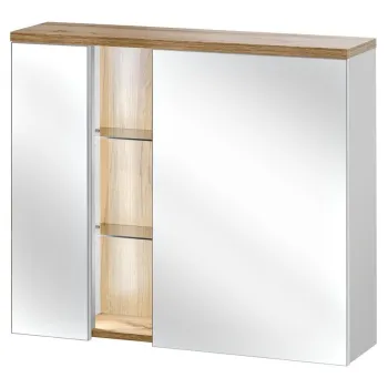 Cabinet cu oglinda si 2 usi, Bahama White, Comad, 80x20x70 cm, PAL laminat, alb/stejar wotan imagine