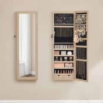 Cabinet pentru bijuterii cu oglinda si fixare usa/perete Vasagle, 36.7 x 10 x 120 cm, PAL, maro imagine