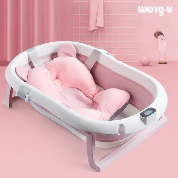 Cadita pliabila cu pernuta si termometru digital U-Grow, 77.5x50x21 cm, polipropilena/poliester, roz imagine