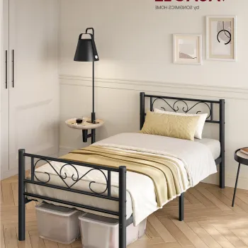 Cadru de pat Single, Vasagle, 90x190 cm, otel, negru imagine