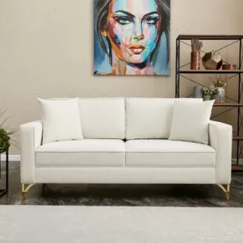 Canapea 2 locuri, Balcab Home, 825BLC2791, Lemn de fag, Crem / Aur imagine