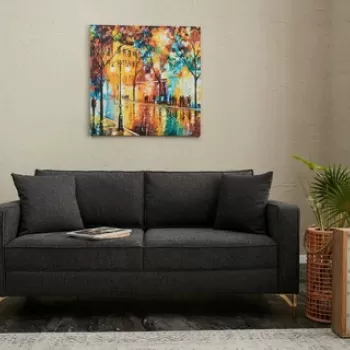 Canapea 2 locuri, Balcab Home, 825BLC2793, Lemn de fag, Antracit / Aur imagine