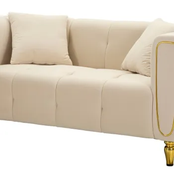 Canapea 2 locuri cu perne Alma, Mauro Ferretti, 155x81x71 cm, eucalipt/pin/catifea, crem/auriu imagine