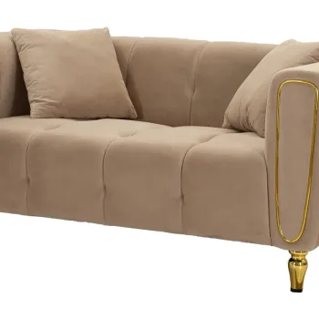 Canapea 2 locuri cu perne Alma, Mauro Ferretti, 155x81x71 cm, eucalipt/pin/catifea, gri/auriu imagine