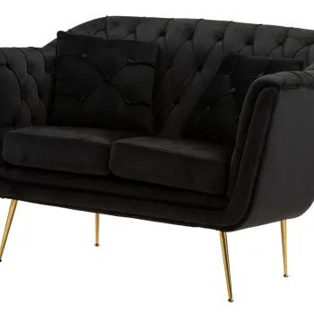 Canapea 2 locuri cu perne decorative Budapest, Mauro Ferretti, 130x83x91 cm, fier/poliester, negru imagine