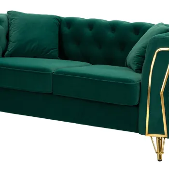 Canapea 2 locuri cu perne Emy, Mauro Ferretti, 162x83x76 cm, eucalipt/pin/catifea, verde/auriu imagine