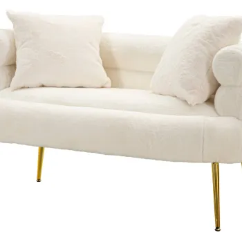 Canapea 2 locuri cu perne Soffy, Mauro Ferretti, 133x68x69 cm, lemn de pin/poliester, alb/auriu imagine