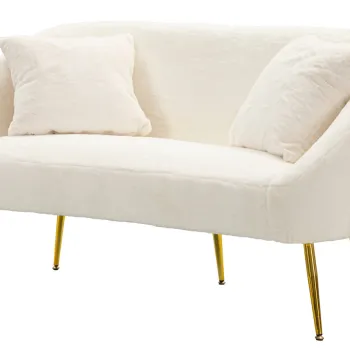 Canapea 2 locuri cu perne Soffy, Mauro Ferretti, 137x69x79 cm, lemn de pin/poliester, alb/auriu imagine