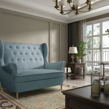 Canapea 2 locuri ELTAP, Aros, 150x90x103 cm, lemn/poliester, albastru imagine