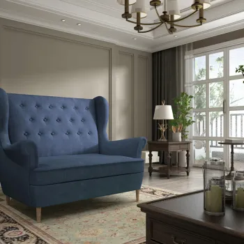 Canapea 2 locuri ELTAP, Aros, 150x90x103 cm, lemn/poliester, albastru inchis imagine