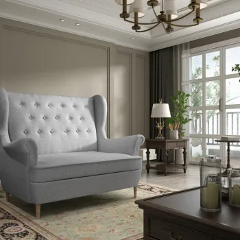 Canapea 2 locuri ELTAP, Aros, 150x90x103 cm, lemn/poliester, gri imagine