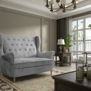 Canapea 2 locuri ELTAP, Aros, 150x90x103 cm, lemn/poliester, gri inchis imagine