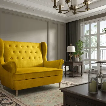 Canapea 2 locuri ELTAP, Aros, 150x90x103 cm, lemn/poliester, mustar imagine