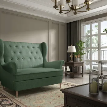 Canapea 2 locuri ELTAP, Aros, 150x90x103 cm, lemn/poliester, verde imagine